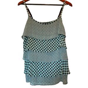 😊3/$30 NY&C sheer ruffle tank top, aqua & black Size M NWT 🏷